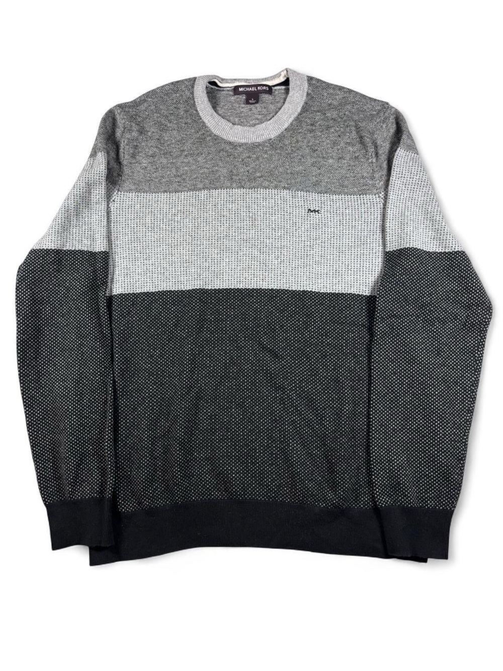 Michael Kors Men's Colorblock Knit Crewneck Sweater Gray / Black (Large)
